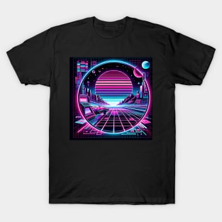 Neon Nostalgia: Retro-Futuristic Pixel Adventure T-Shirt